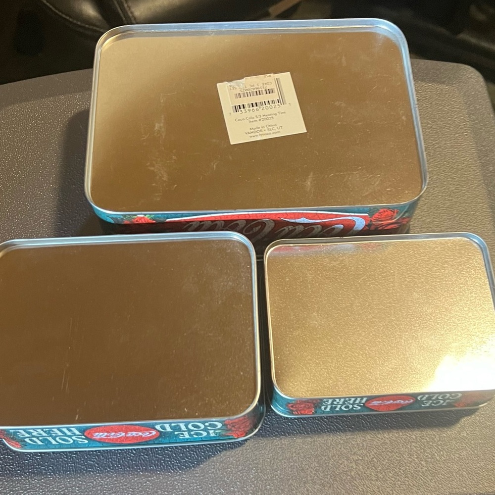 Vintage Set of 3 Coca Cola Advertising Nesting Tins Vandor Salt Lake City Utah - Picture 2 of 4